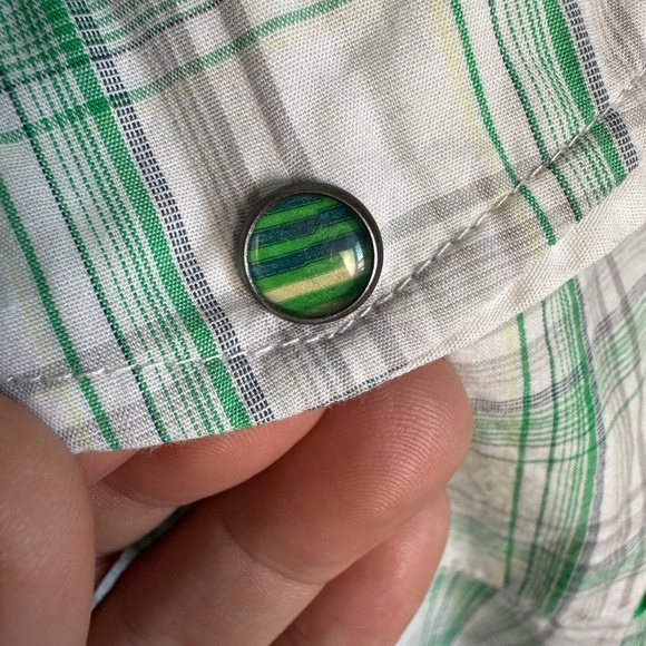 Oakley Men's XL Plaid Short Sleeve Cotton Shirt Button Up Green/White Beach Dad‎ - Picture 5 of 15